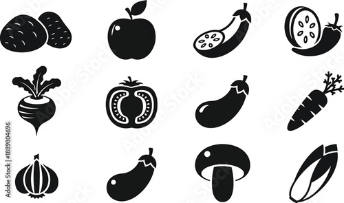 Vegetables and fruits flat icons set healthy food assortment