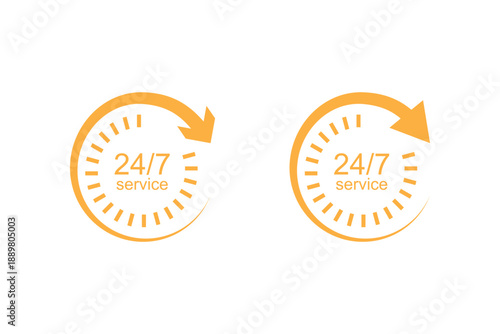 24 hours vector icon set. 24 7 service icon set. 24 hour assistance icons. 24 hours 7 days in week support icons. Vector Illustration. 