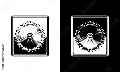 Circular Saw Blade Engraving Style Illustration for Woodworking and Construction.