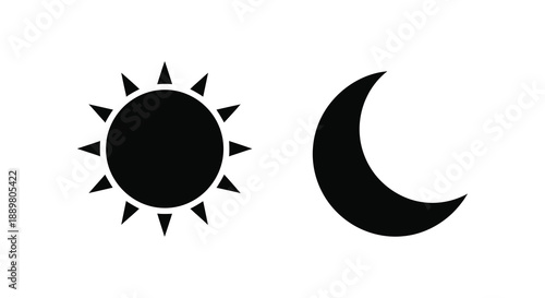A simple graphic depiction showcases a contrasting pair of celestial bodies the sun and a crescent moon