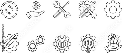Industrial gear icons set with tools and ecology symbols for design