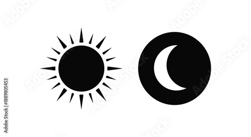 A simple graphic illustration depicts the sun with radiating lines and a crescent moon representing day and night