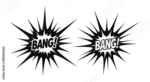 Two dynamic comic book style explosion bursts with the word bang prominently displayed within each starburst shape