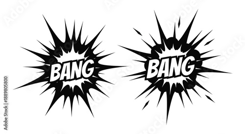 Two dynamic comic book style explosion bursts with the word bang boldly displayed within each graphic element