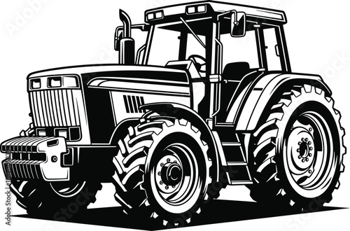Heavy duty tractor for agriculture and farm work in black and white