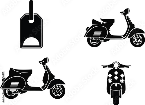 Motor scooter vehicles top front and side view outline vector illustration