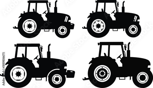 Tractor heavy agricultural machine for farm work set of four views