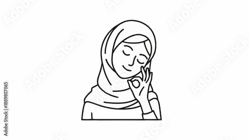 Woman wearing a hijab with eyes closed and a gentle smile.