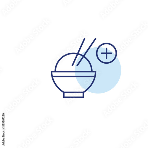 Ramen noodles and plus symbol. Menu expansion, new items needed. Asian food delivery and takeaway services. Pixel perfect, editable stroke vector icon