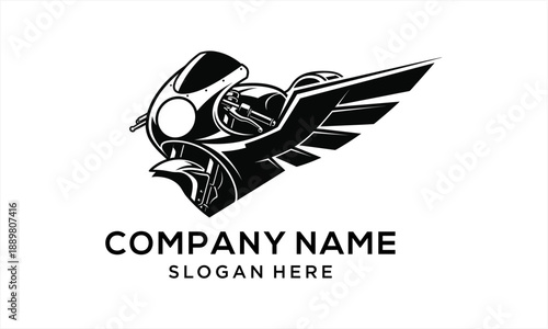 Dynamic Motorcycle with Wings Logo Design for Speed and Freedom.