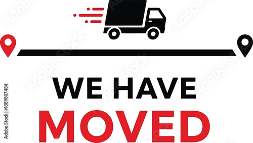 Moving truck on route with location pins for business relocation