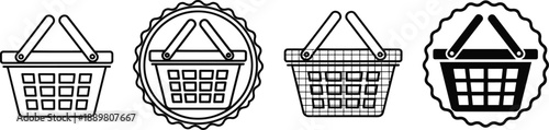 Shopping basket icons set in various styles for commerce and retail