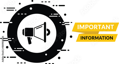 Important information banner with megaphone icon, public announcement