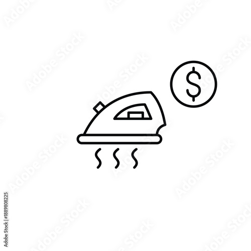 Iron and dollar sign. Laundry and clothes care costs. Home appliances shopping and warranty. Pixel perfect, editable stroke vector icon