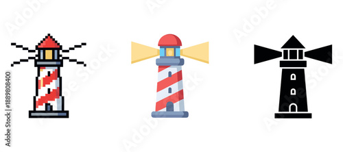 Pixelated, minimalist, and colorful lighthouse icons