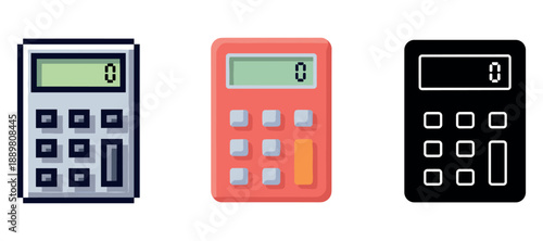 Set of three calculators with varying designs and colors