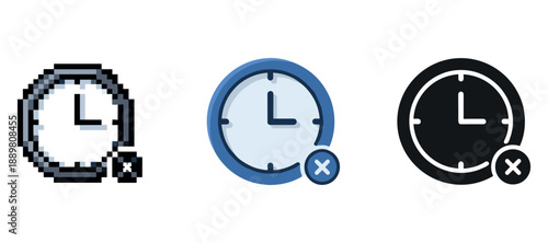 Pixelated and modern clock icons with cancel symbol variety
