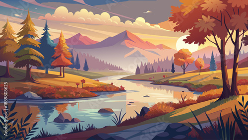  Very beautiful morning view of the Váh River near Žilina, Slovakia, with misty water, autumn colors, and a calm natural atmosphere at sunrise.