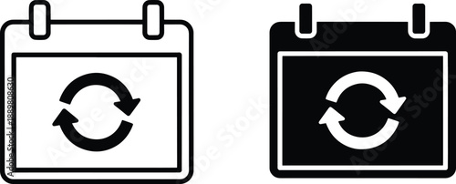 Calendar icon with refresh symbol isolated on transparent background