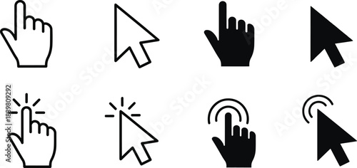 Computer mouse cursor and finger pointer icon collection for web ui