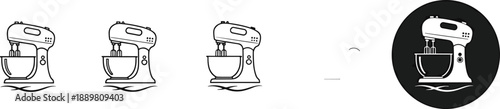 Kitchen stand mixer icon variations for baking and cooking concepts
