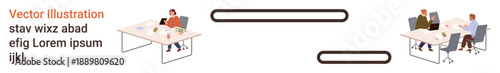 Teamwork, office settings, remote communication, corporate workflow, project collaboration, teamwork dynamics. Two groups collaborating at desks linked by lines. Teamwork and communication concept