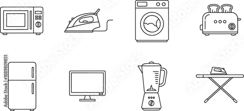 Set of home appliances line icons collection for household concept