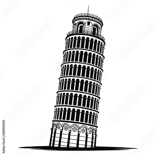 Leaning tower of pisa silhouette vector featuring historical italian landmark symbolizing unique architecture and vector rendition of iconic landmark
