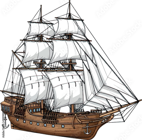 Tall Ship Sailing Vessel with White Sails.