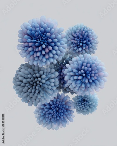 Blue 3D organoid cell culture cluster on minimal background. AI generative