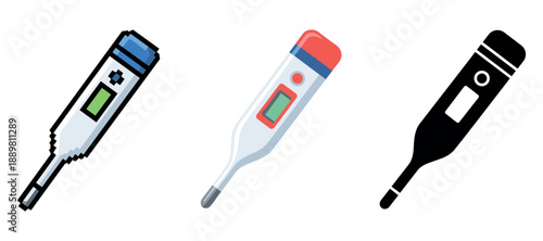 Digital thermometers: pixel art, modern design, silhouette styles