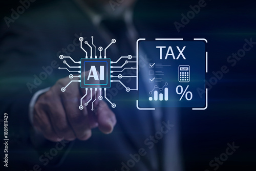Businessman calculation tax, Government taxes and financial management, AI robot accounting automation, Tax Artificial Intelligence and Machine Learning Automate Tax Audit Proposal Process concept.