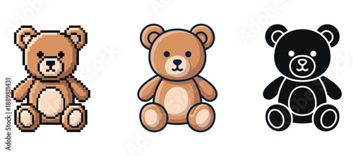 Pixelated, cartoon, and silhouette teddy bear designs
