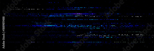 Digital glitch texture with pixelated noise effect. Vector realistic illustration of abstract video rewind pattern on black screen background, static noise overlay, retro tv display, signal distortion