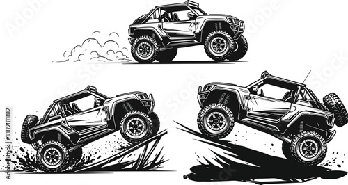 Rugged off road vehicle buggy illustrations for extreme driving sports