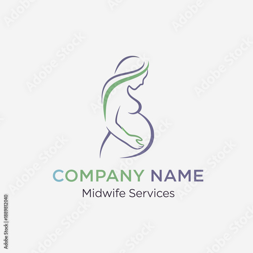 Elegant Pregnant Woman Silhouette Logo for Midwife Services Company.