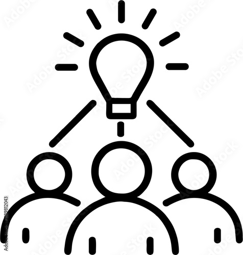 Collaborative Idea and Team Brainstorming Icon with Light Bulb and People for Business Innovation Concept Vector
