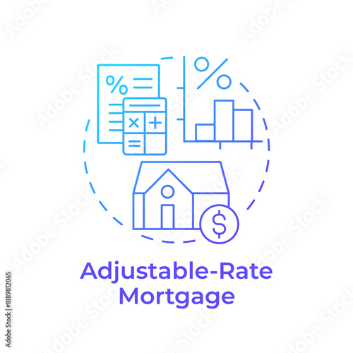 Adjustable-rate mortgage blue gradient concept icon. Investment analysis, rent calculation. Round shape line illustration. Abstract idea. Graphic design. Easy to use in presentation, booklet