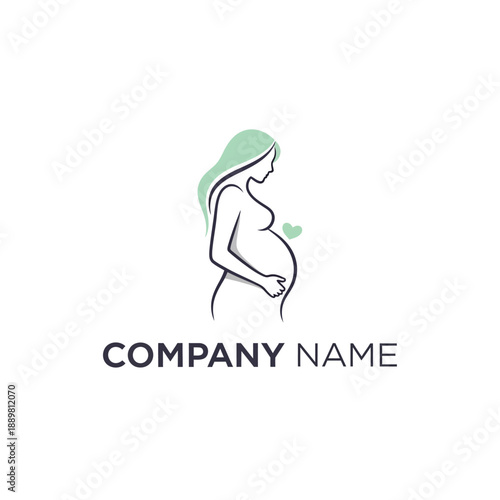 Elegant Pregnant Woman Logo Design with Heart Motif.