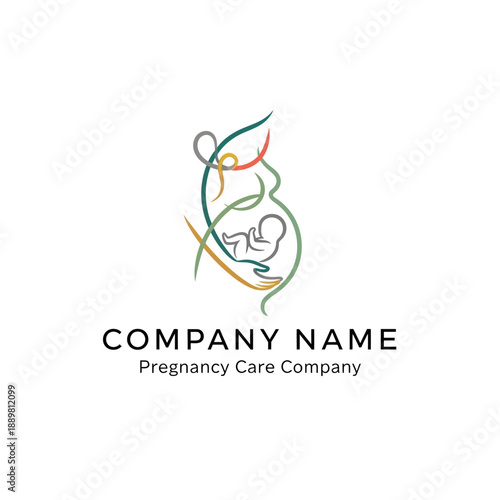 Abstract Line Art Logo of Pregnant Woman and Baby for Pregnancy Care Company.