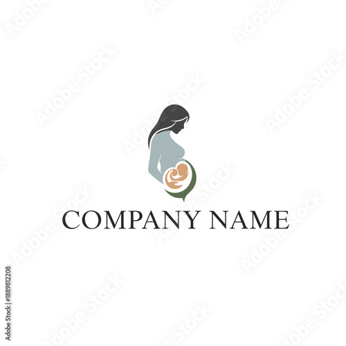 Pregnant Woman Silhouette with Baby Inside Belly Logo.