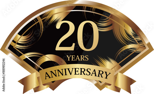 扇型の20周年記念エンブレム　ブラック＆ゴールド