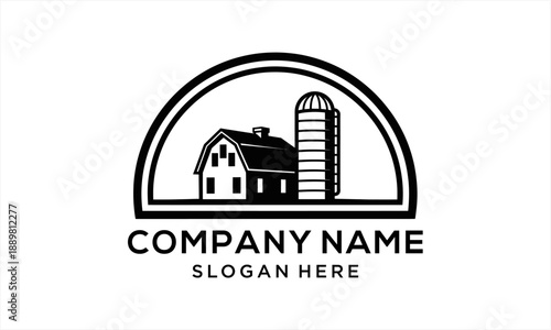 Rustic Farmhouse and Silo Logo Design for Agricultural Business.
