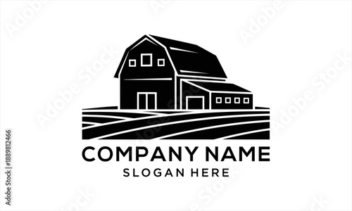 Rustic Farm Barn and Fields Logo Design for Agricultural Business.
