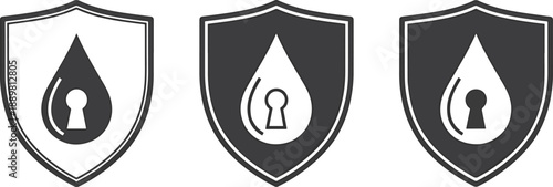 Shield with drop and keyhole icons protection security water abstract