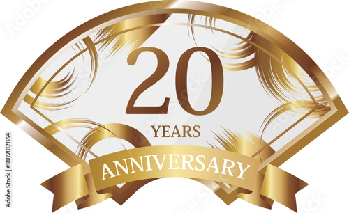 扇型の20周年記念エンブレム　ホワイト＆ゴールド