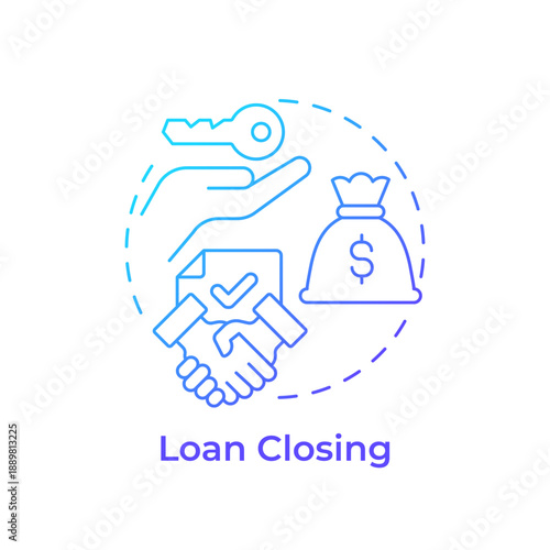Loan closing blue gradient concept icon. Business acquisition, financial agreement. Deal handshake. Round shape line illustration. Abstract idea. Graphic design. Easy to use in presentation, booklet