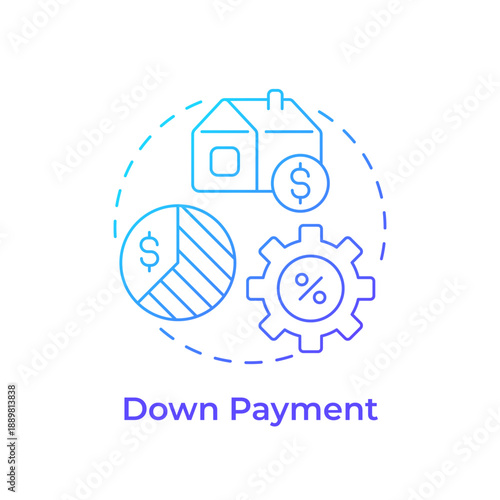 Down payment blue gradient concept icon. Mortgage calculation, property investment. Financial planning. Round shape line illustration. Abstract idea. Graphic design. Easy to use in presentation