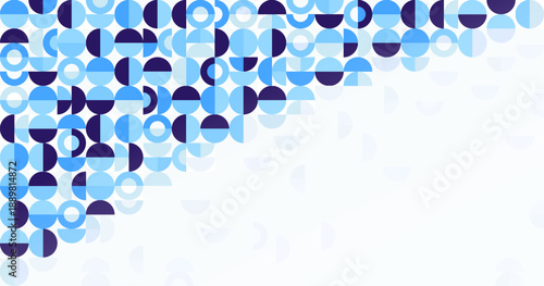 Blue geometric abstract background with circular elements.
