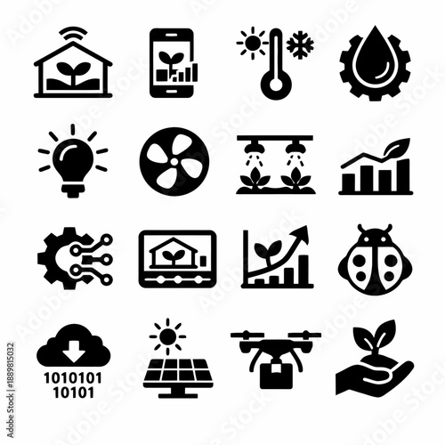 Smart agriculture icons: technology, growth, innovation in farming